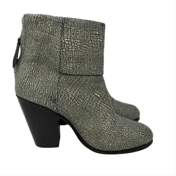 Rag & Bone Iron Classic Newbury Crackle Leather Zip Ankle Boots - Size 7 EU 37.5 - Picture 5 of 11